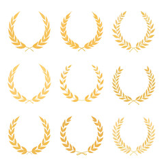 Wreath wheats ears icons and rice seed logo design elements set
