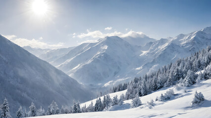 snow covered mountains. ai generated