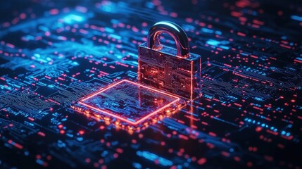 A padlock over a circuit board highlights cybersecurity concerns and protection