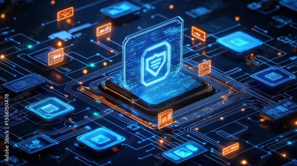 Aufkleber a glowing circuit board representing data protection in a secure manner
