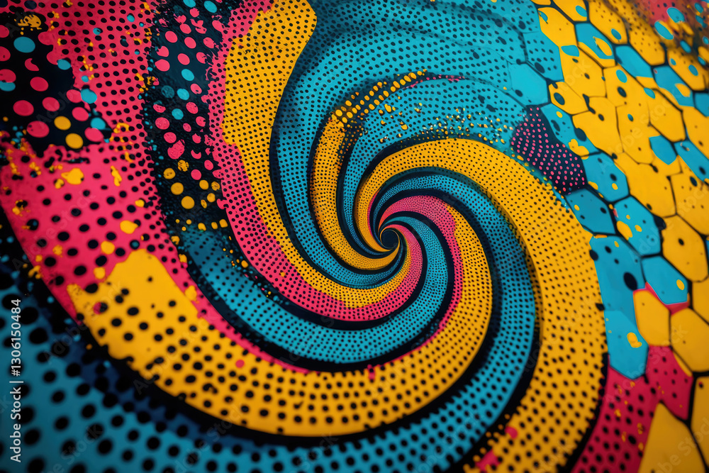 Fototapete a vibrant, swirling vortex of colorful dots and patterns creating a mesmerizing optical illusion.