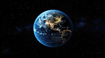 Obraz premium The beautiful blue Earth glowing in the dark starry space