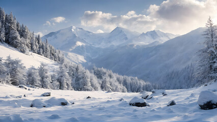 snow covered mountains. ai generated