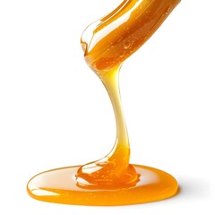 Golden Honey Dripping Elegantly from a Spoon on a Clean White Background for Culinary and Natural Product Use