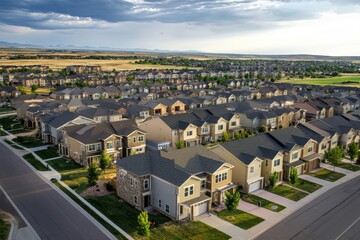 Obraz premium Aerial View of Modern Residential Neighborhood with Green Spaces
