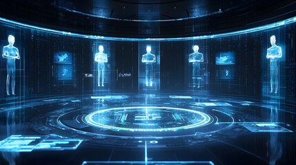 Virtual reality conferencing innovations tech lab digital displays futuristic environment 360-degree perspective