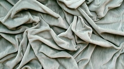 Obraz premium Textured Background of Soft, Crumpled Fabric in Light Green Color for Design and Decor Projects