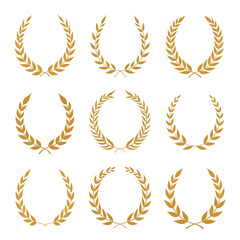 Wreath wheats ears icons and rice seed logo design elements set