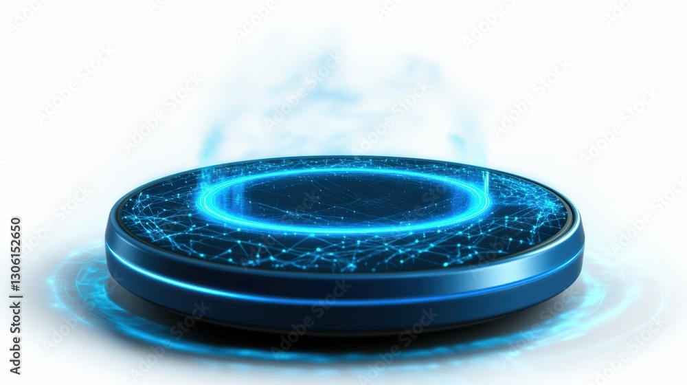 Aufkleber striking hockey puck illuminated with a blue glow set against a dark background creating a dynamic v