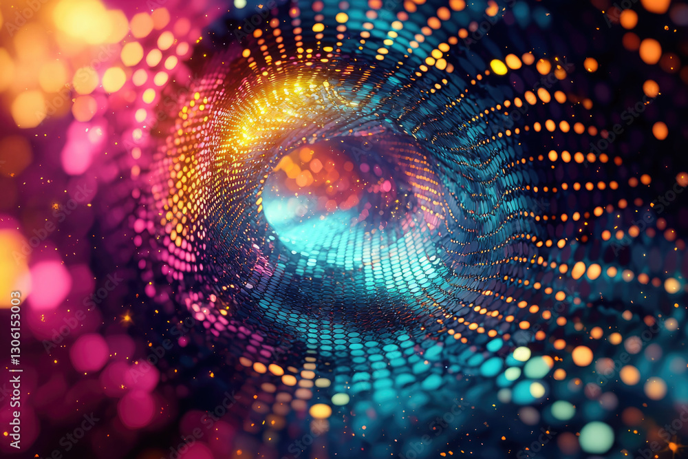 Aufkleber Abstract swirling tunnel of vibrant colorful lights and particles, creating a mesmerizing and energetic visual.
