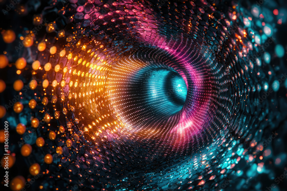 Poster Abstract swirling tunnel of vibrant neon lights, creating a mesmerizing and futuristic visual experience.