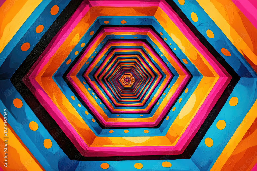 Aufkleber Vibrant hexagonal tunnel with repeating colorful patterns, creating an illusion of depth and infinity.