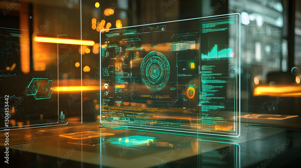Aufkleber data visualization interface modern office digital display futuristic environment close-up view tech