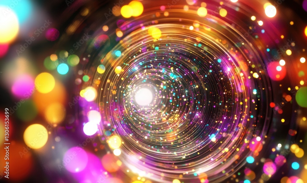 Poster colorful swirling bokeh lights tunnel abstract background animation