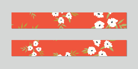 Vector illustration of a set of decorative ribbon stripes. Masking tape, satin or corsage, grssgrain tape, adhesive tapes for frames, scrapbooking. Packing patterned ribbons with foral ornament.