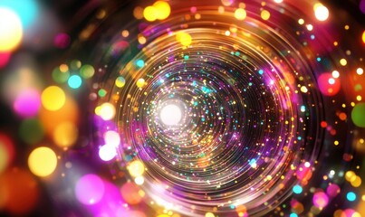 Obraz premium Colorful swirling bokeh lights tunnel abstract background animation