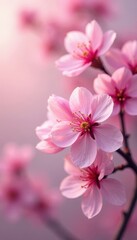 Obraz premium Soft pink blossoms, blurred gentle background, bloom, macro