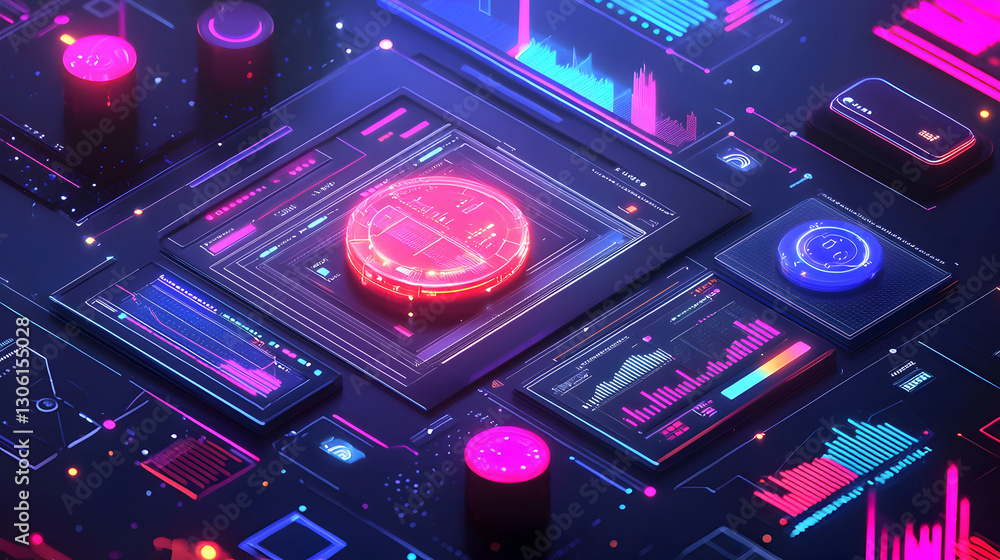 Poster real-time data visualization interface digital workspace infographic design futuristic environment c