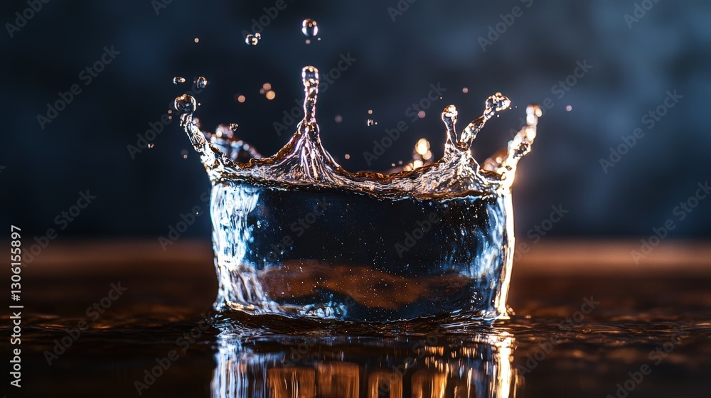 Poster a dynamic water splash captured in mid-air with glimmering droplets creating a stunning visual effec
