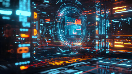 Exploring futuristic interface technology in digital environments sci-fi visuals high-tech perspective