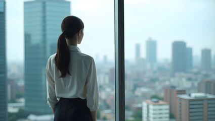 Fototapeta premium Visionary Leader: Businesswoman Stands with Confidence Overlooking the City