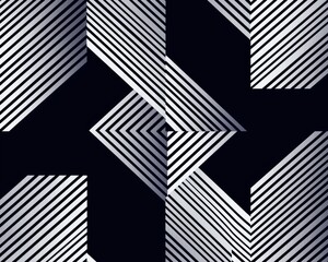 Fototapeta premium Repeating thin platinum Deco lines forming a luxurious minimalist geometric pattern over a matte navy background