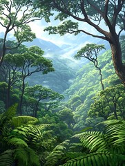 Lush and Verdant Tropical Rainforest Canopy Teeming with Vibrant Greenery and Natural Beauty