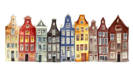 Fototapeta premium Houses in Amsterdam, watercolor