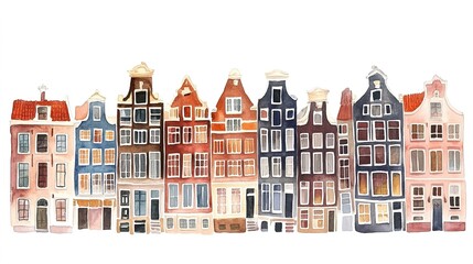 Houses in Amsterdam, watercolor