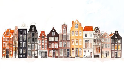 Fototapeta premium Houses in Amsterdam, watercolor