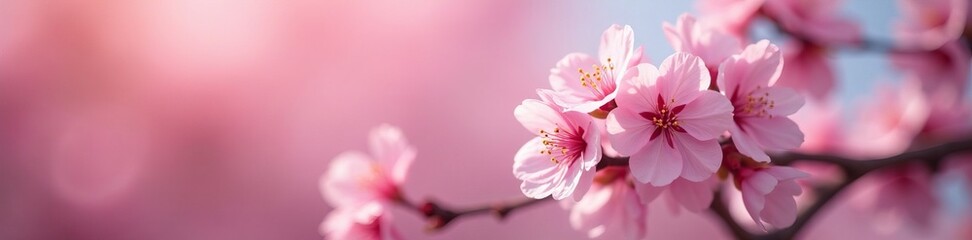 Close-up of delicate pink cherry blossoms on tree branches, nature, blooming, soft