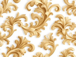 Seamless Rococo-inspired golden flourishes intricately woven into a soft pearl-white backdrop