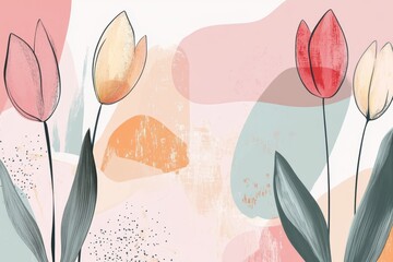 A painting of flowers with a pink background