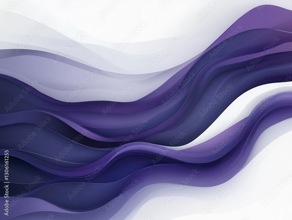 Poster abstract flowing waves in shades of purple and white, creating a dynamic and modern design suitable 