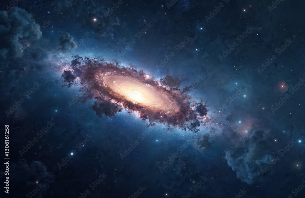 Poster vibrant milky way galaxy with glowing stars and space dust clouds. abstract cosmos illustration of s