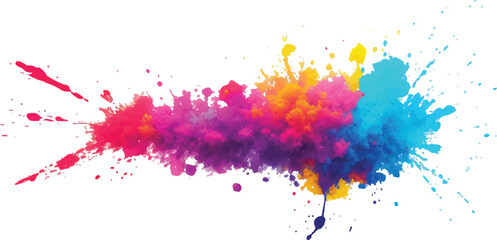 "Modern Watercolor Magic: A Burst of Bright Colors in Bold Brush Strokes and Vibrant Splatter, Blending Into a Rainbow Aquarelle Pattern on a Crisp White Background – A Trendy Artistic Element"
