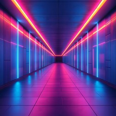 Fototapeta premium Neon Tunnel, Vibrant Pink Blue Lights, Futuristic Corridor