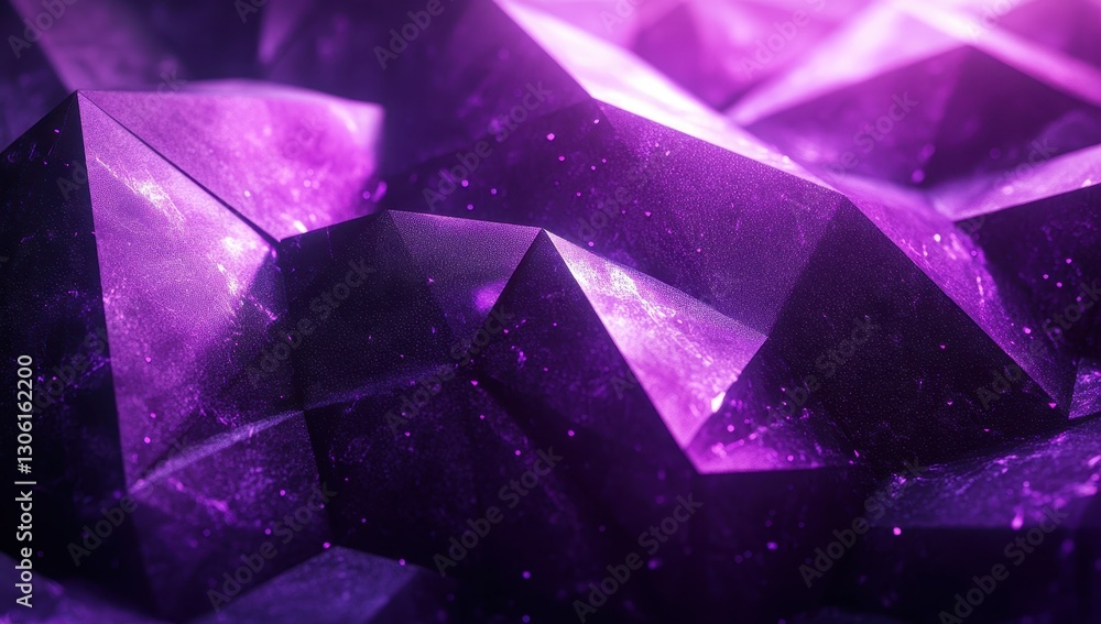 Poster abstract geometric background featuring iridescent purple crystals with sparkling texture and shimme
