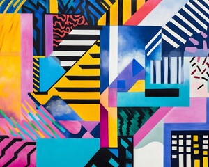 Vibrant Geometric Abstract Art   Striking Colorful Design Pattern for Digital Collage Modern Decorative Background or Wallpaper