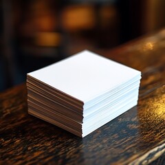 Stacked Blank Paper Sheets on Wooden Table