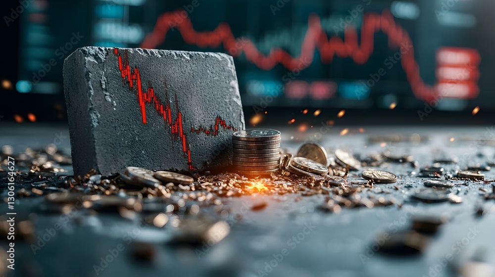 Poster detailed image of a large wall splitting a market graph into two separate sides representing the u s
