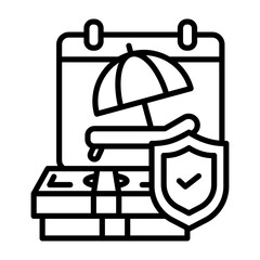 Image icon of paid vacation protected. Vacation plans and money are protected by a shield.