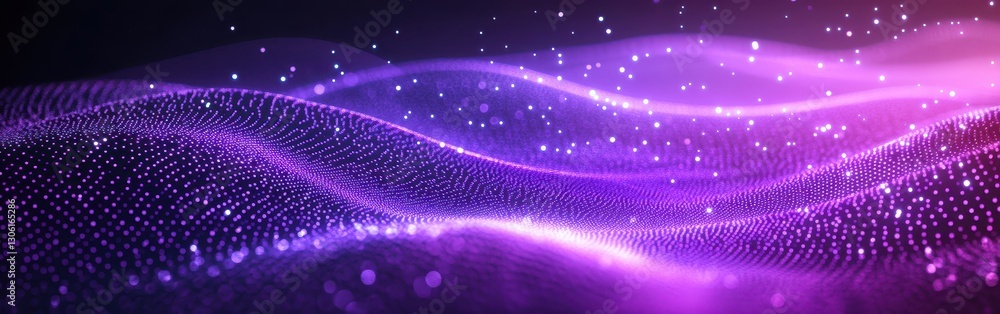 Aufkleber abstract glowing waves in vibrant purple hues with sparkling particles creating a mesmerizing visual