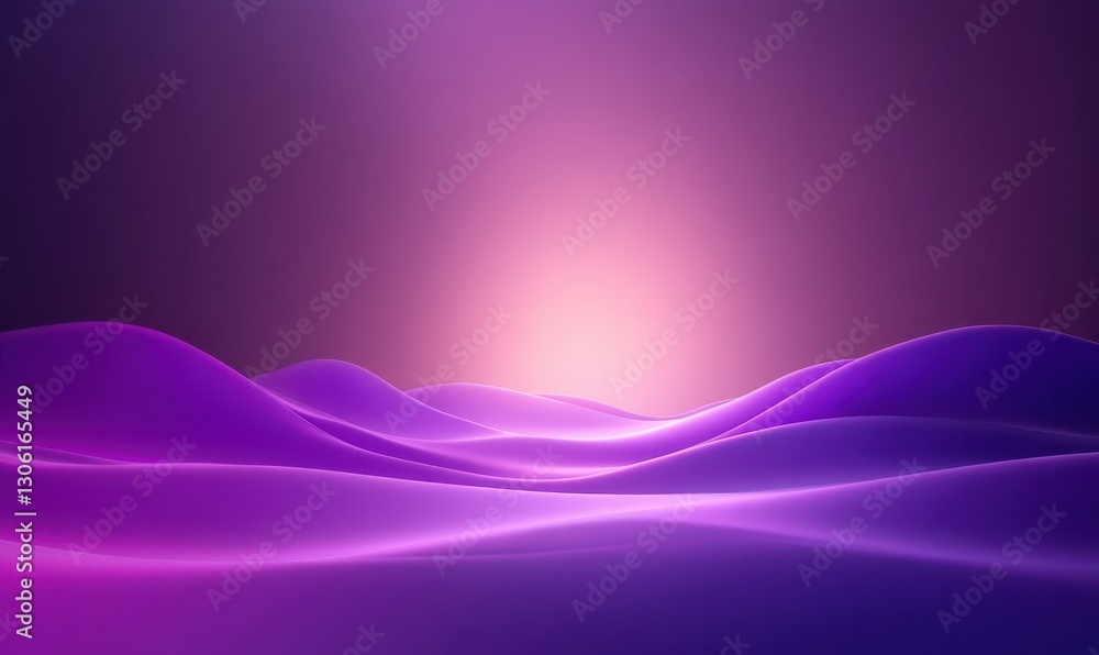 Poster abstract gradient background featuring smooth waves in shades of purple with a glowing light at the 