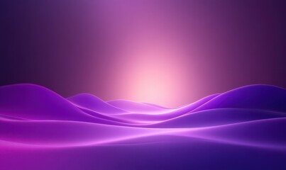 Abstract gradient background featuring smooth waves in shades of purple with a glowing light at the horizon, perfect for design and digital projects
