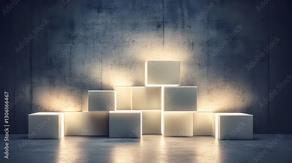 Poster illuminated cubes abstract product display background