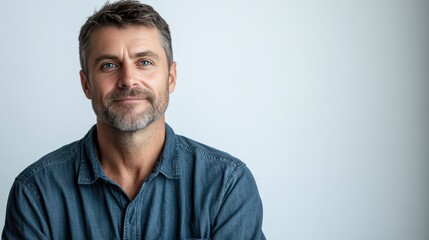 Fototapeta premium Confident Middle-Aged Man Smiling Against a Light Background