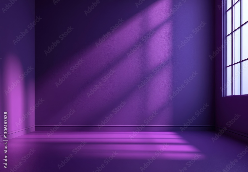 Poster abstract interior space with soft purple light casting shadows on a smooth floor, creating a serene 