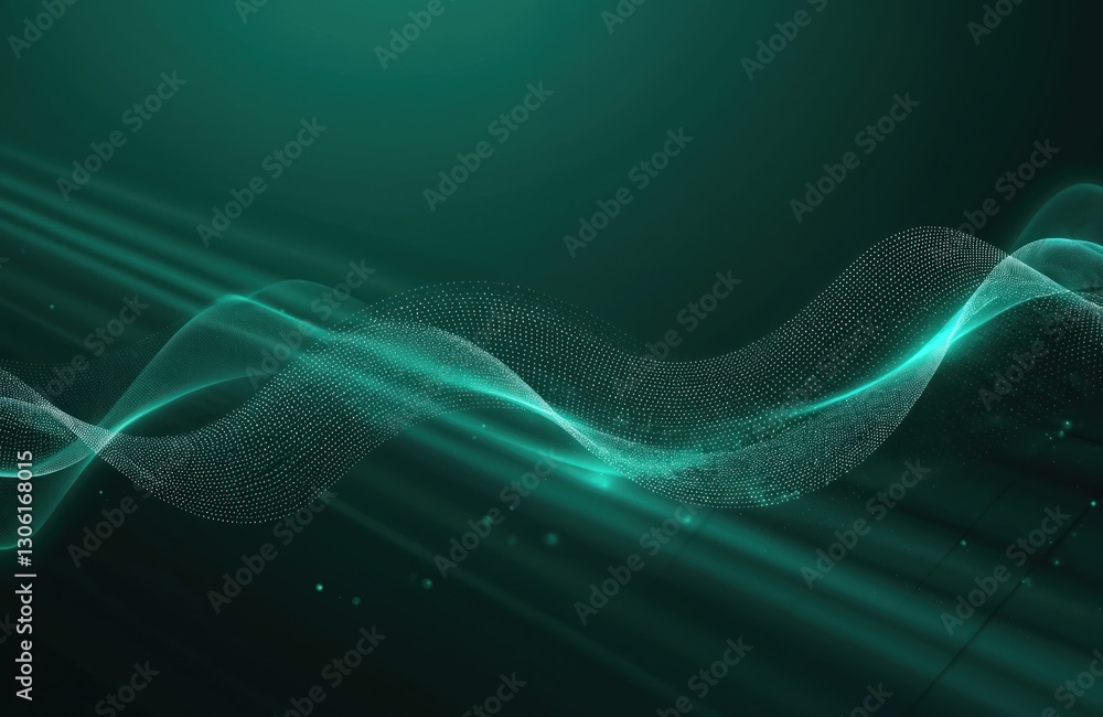 Poster abstract dark green flowing dotted waved lines. futuristic digital modern tech design. smooth, elega