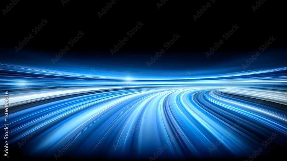Poster the image contains an abstract representation of a highway or road depicted with streaks of blue and